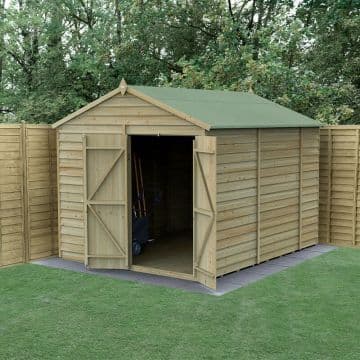 Forest 4Life 10x8 pressure-treated double door apex wooden shed, sold via Shedstore