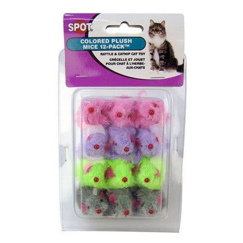 Spot Colored Plush Mice 12-Pack cat toys, sold at Peta2z