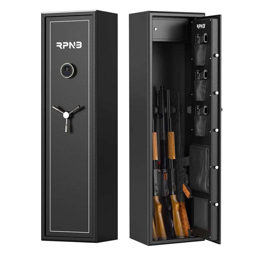 RPNB 7FR gun safe interior, showing rifle storage, pistol pockets, and organized compartments