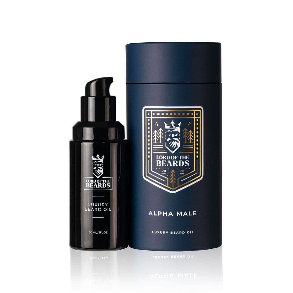 Lord Of The Beards Alpha Male Luxury Beard Oil, 30ml bottle and packaging tube