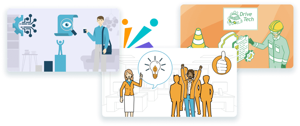 Examples of simpleshow explainer-video animation styles, the whiteboard-style illustrations the AI selects from