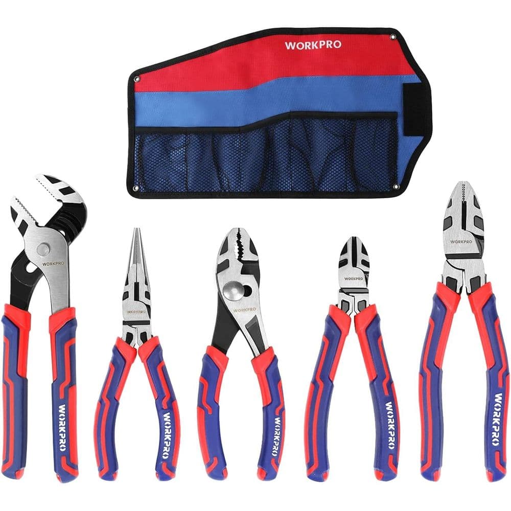 WORKPRO 5-piece premium Cr-V construction pliers set with storage pouch, GreatStar Industrial
