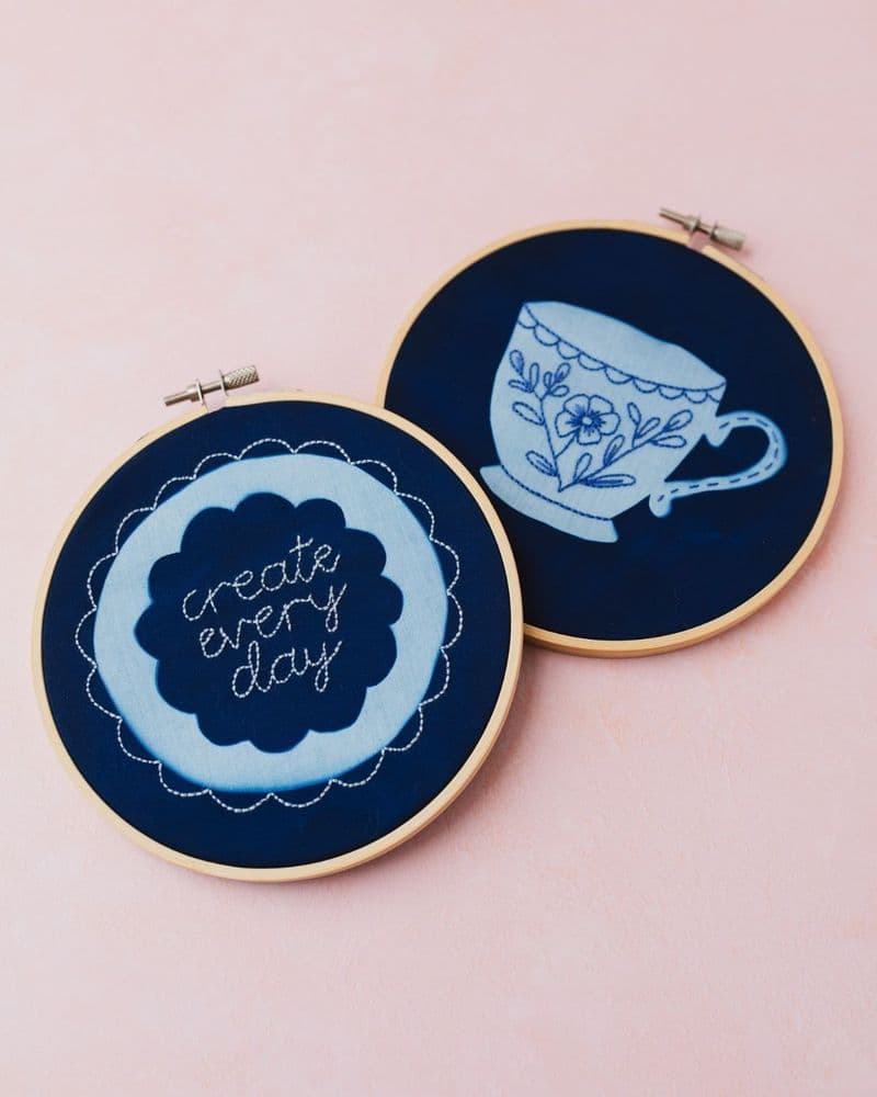 Finished embroidery hoop projects made from a Craftiosity craft kit