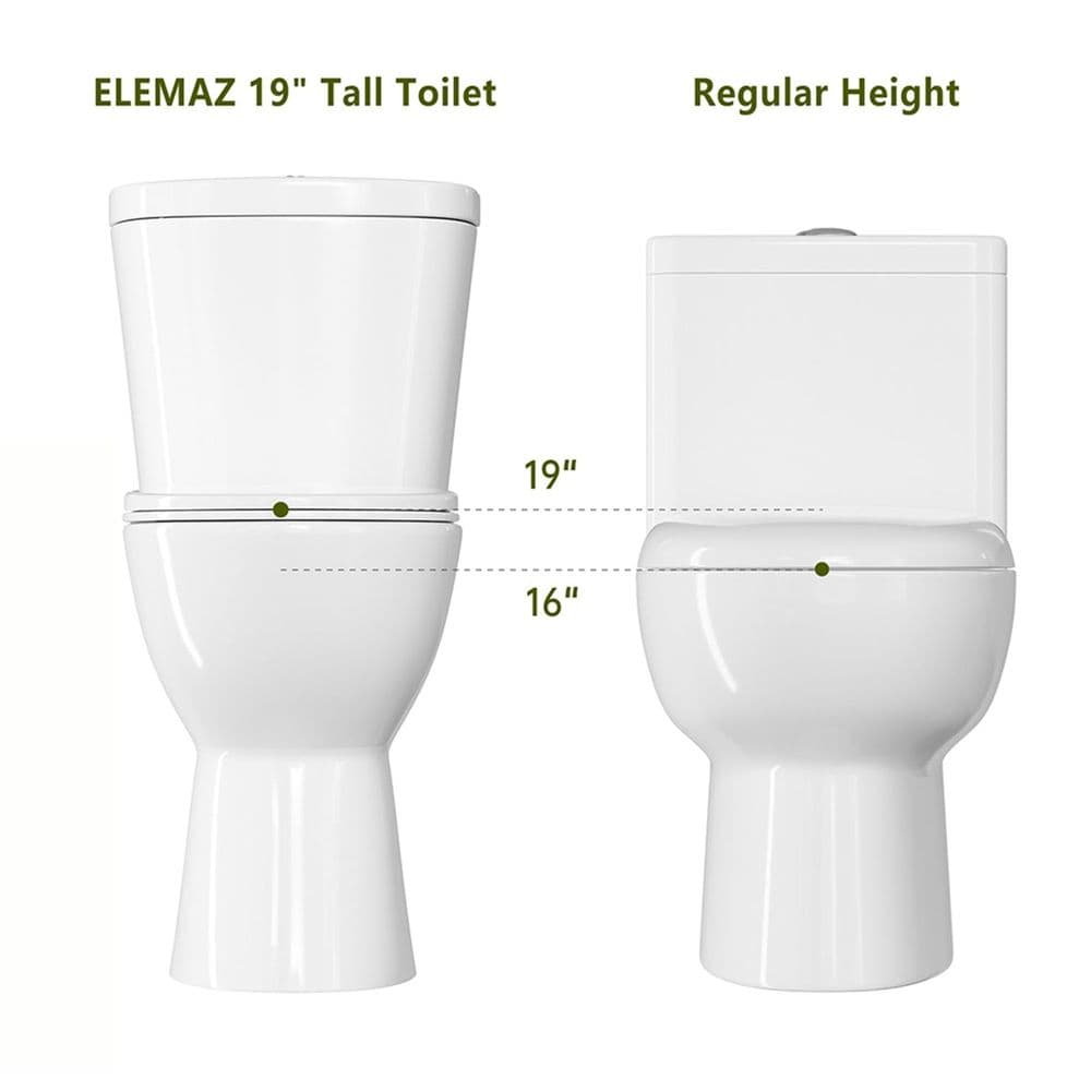 ELEMAZ 19-inch extra tall toilet compared to a regular height toilet