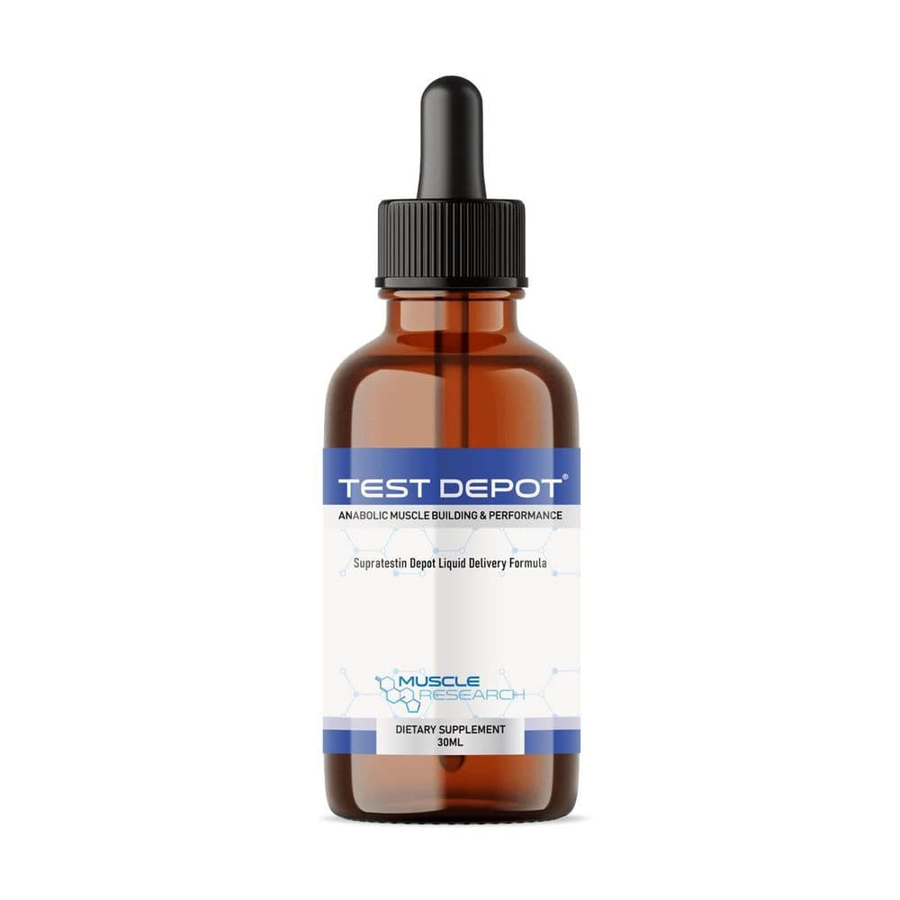 Muscle Research Test Depot liquid dietary supplement bottle