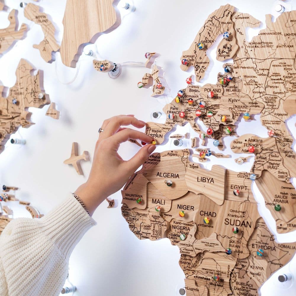 Enjoy The Wood 3D Solid Wooden World Map in Ash finish, layered wood continents