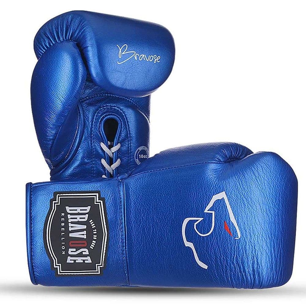 Bravose Rebellion lace-up leather boxing glove, blue