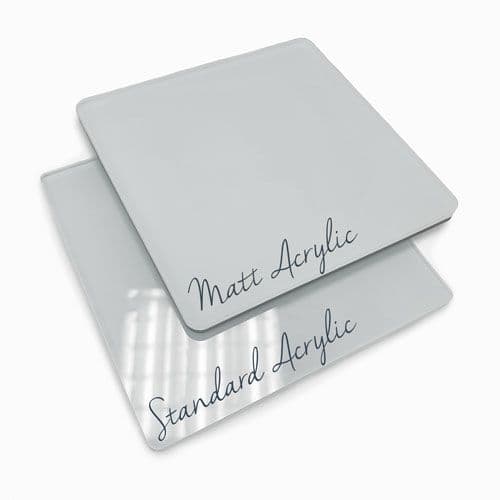 Matt acrylic finish compared side by side with standard glossy acrylic