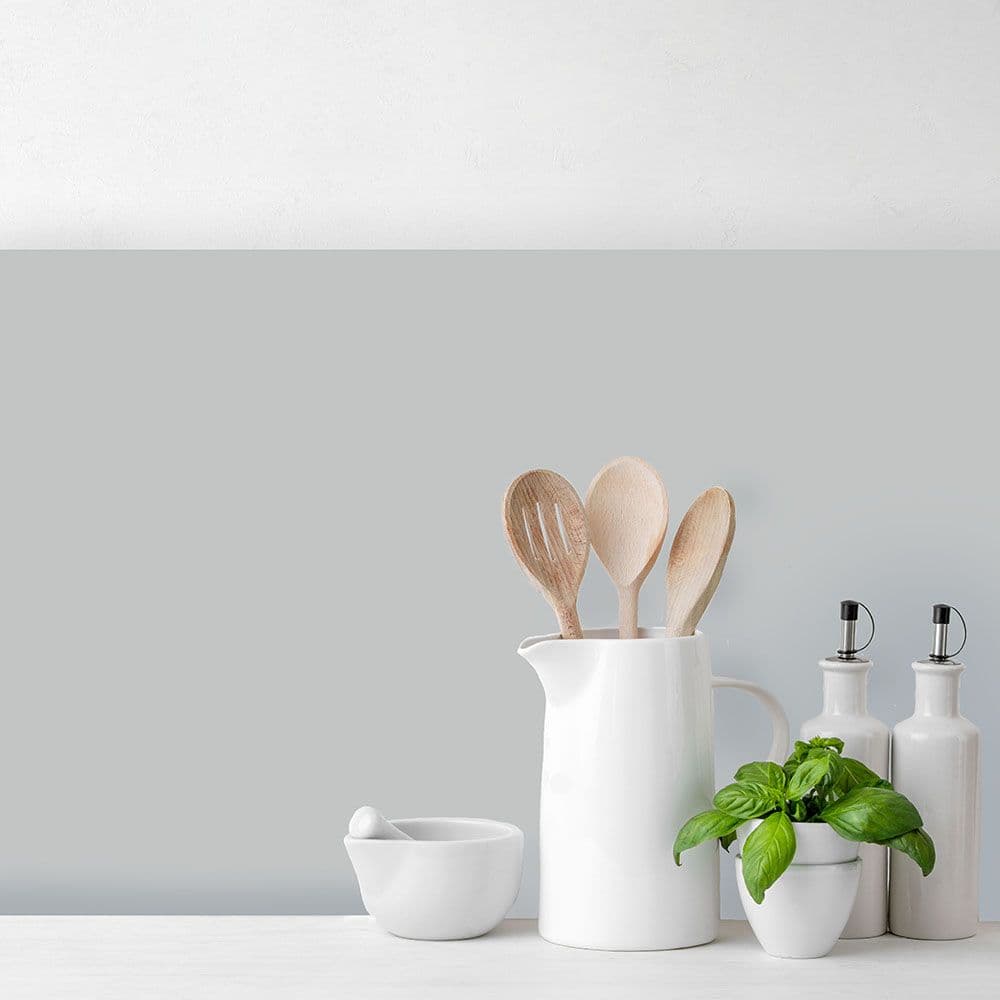 Matt Pearl Grey acrylic splashback installed behind a kitchen countertop