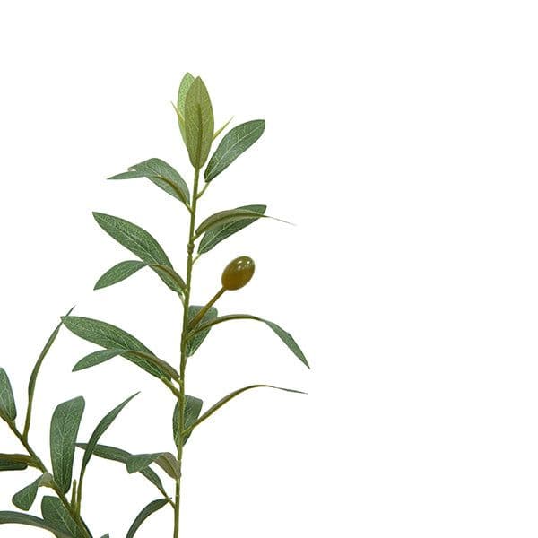 Close-up of hand-painted faux olive tree leaves and fruit showing realistic detail